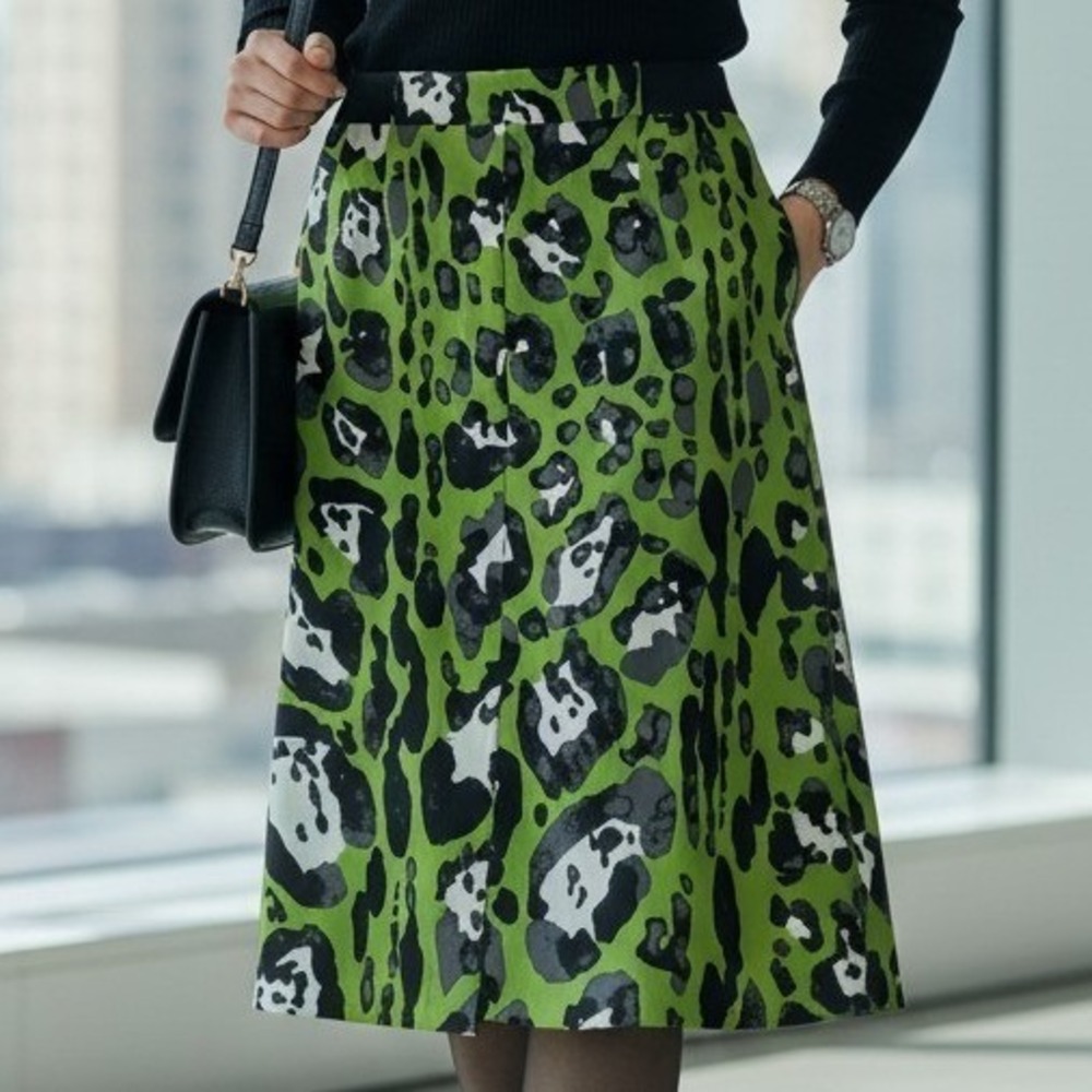 Worthington Pencil Skirt Size 14 Lime Green Leopard Print Bold Neon Workwear
